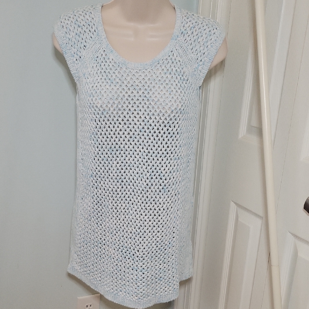 Talbots Sky Blue Open Knit Sweater Tank Top Sz Small